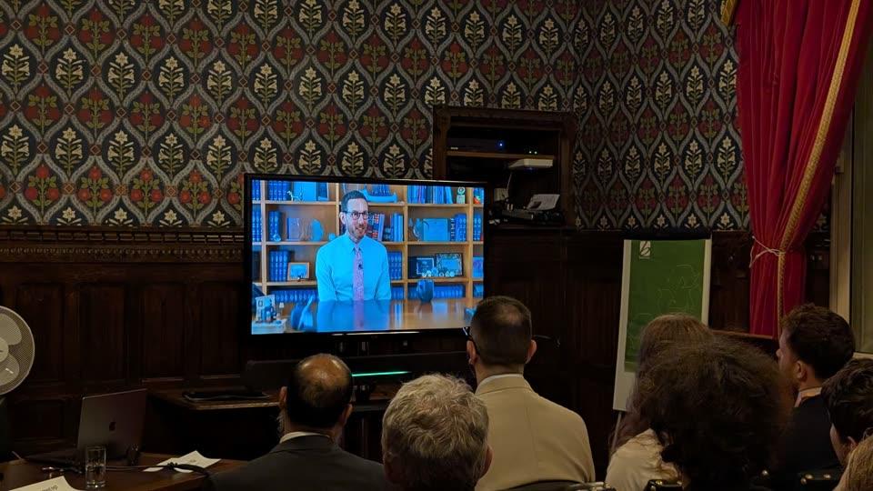 Scott Wiener on screen during the Parliament screening