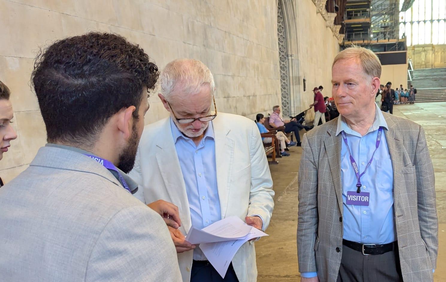 PauseAI UK Board member David Wood with MP Jeremy Corbyn